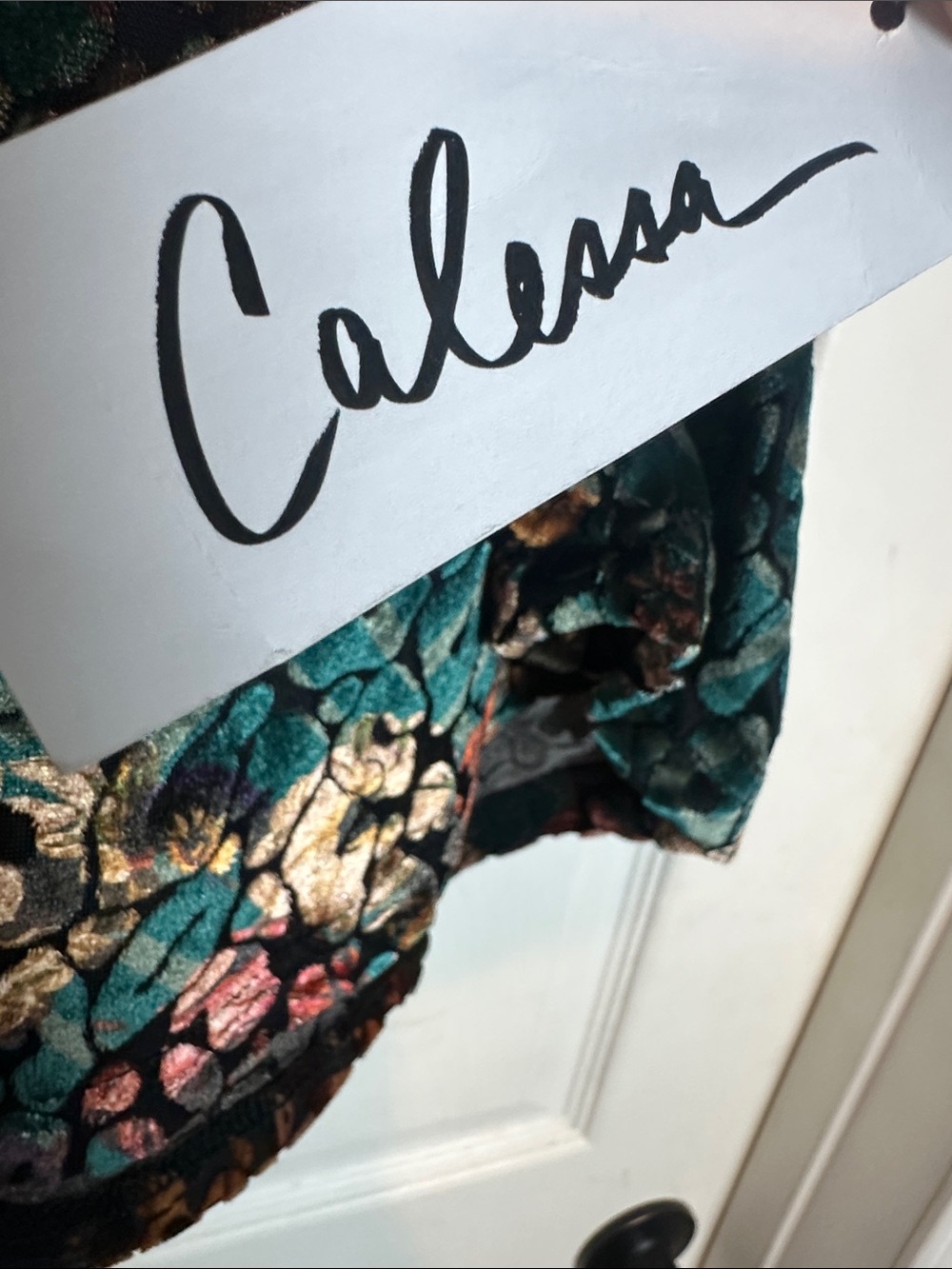 Calessa Plus Size Women's Teal Floral Velvet Long-Sleeve Top - Picture 5 of 7